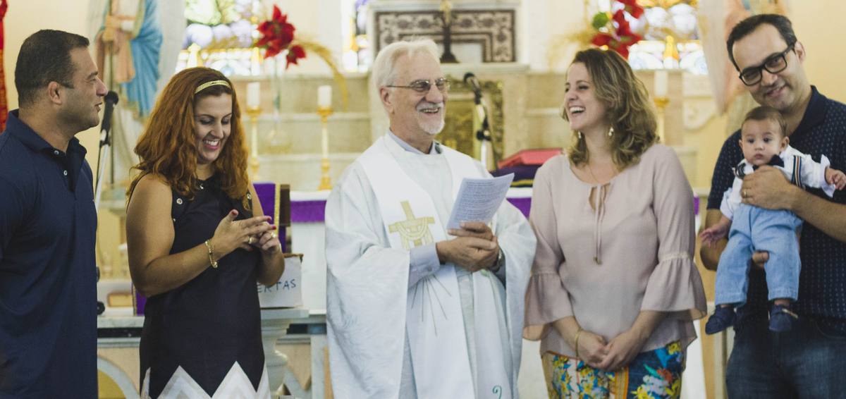 Family laughing together during the ceremony